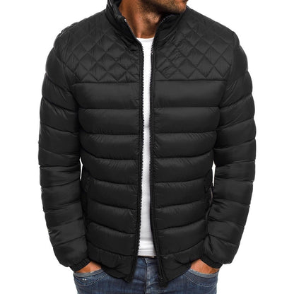 Men's Coat Winter Solid Color Stand Collar Jacket Fashion Rhombus Sewing Design Coat Casual Business - Carvan Mart Ltd