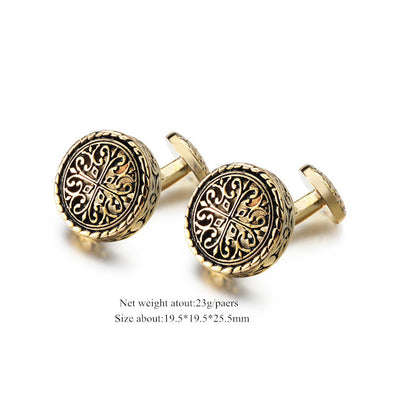 French Black Glue Drop Round Electroplated Gold Cufflinks - Carvan Mart