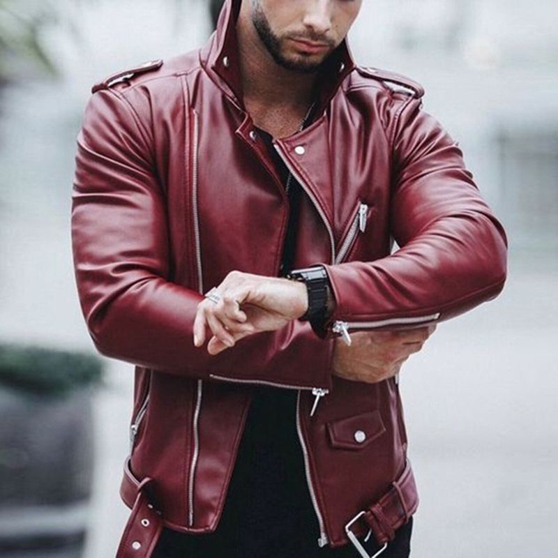 European and American Men's Slim Leather Jacket - - Genuine Leather - Carvan Mart