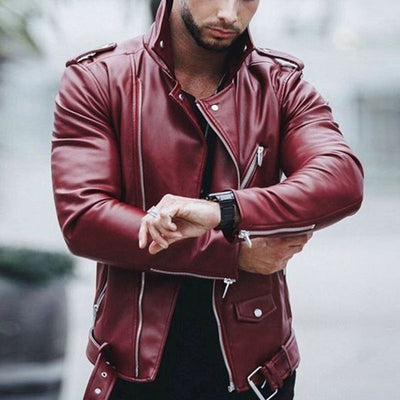 European and American Men's Slim Leather Jacket - Carvan Mart