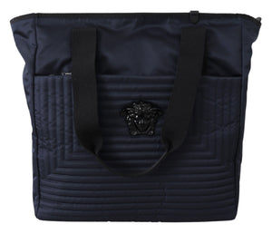 Versace Elegant Blue Nylon Tote Bag - Blue - - Versace