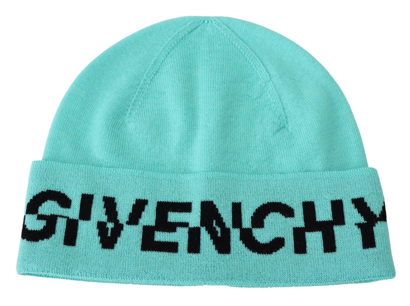 Givenchy Aquamarine Green Wool Beanie with Signature Logo - - - Givenchy