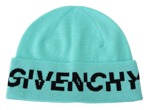 Givenchy Aquamarine Green Wool Beanie with Signature Logo - - - Givenchy