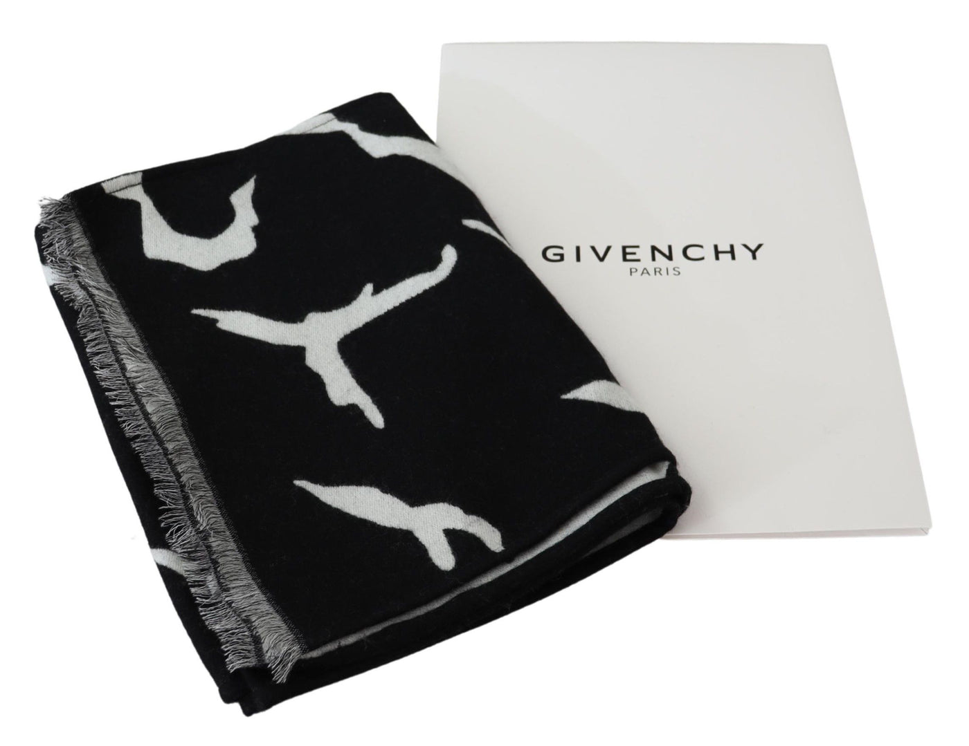 Givenchy Elegant Unisex Wool-Silk Scarf in Black & White - - - Givenchy