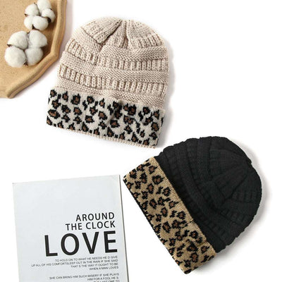 Beanie Women's Warm Leopard Print Knitted Hat - - Women's Hats & Caps - Carvan Mart