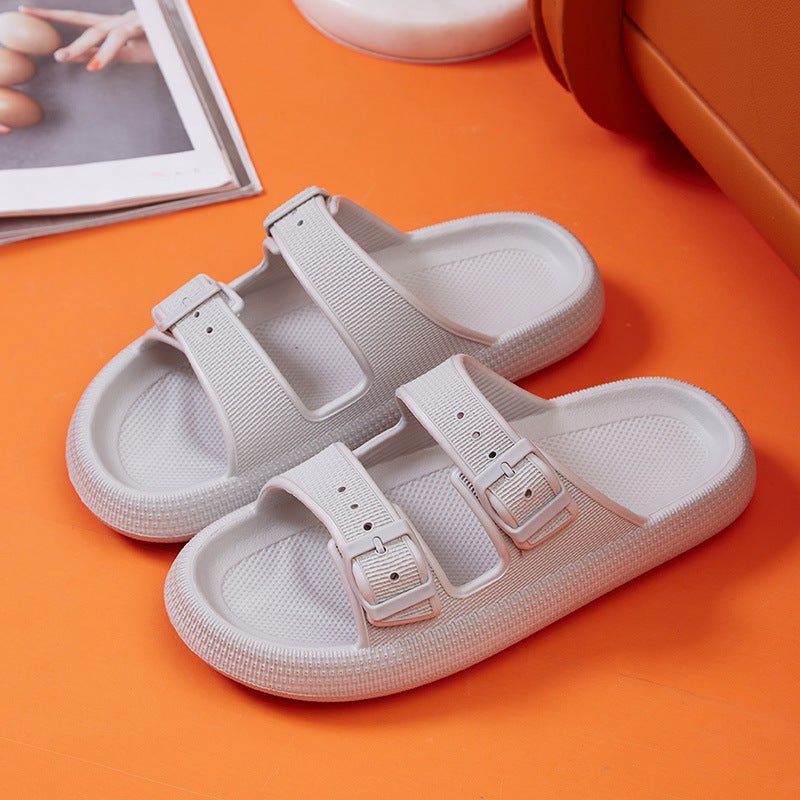 Platform Slippers Women's Summer Buckle Outdoor Wear Soft Bottom Sandals - Gray - Women's Slippers - Carvan Mart