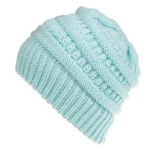 Mixed Color Knitted Wool Hat Ladies Non-labeled Ponytail Hat - Blue - Women's Hats & Caps - Carvan Mart