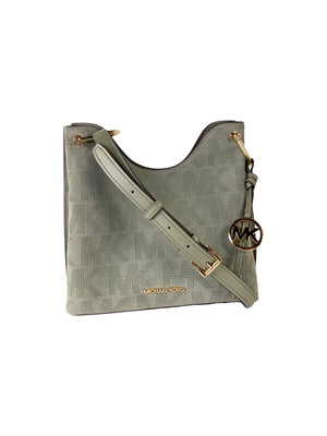 Michael Kors Joan Large Perforated Suede Leather Slouchy Messenger Handbag (Army Green) - - - Michael Kors