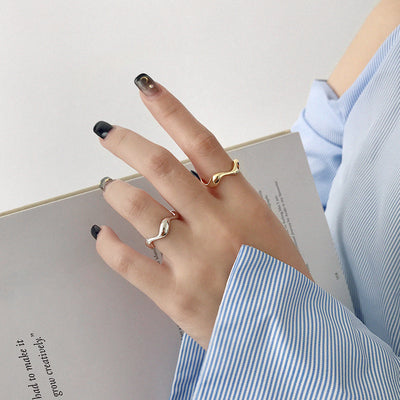 S925 Rings Ins Minimalist Irregular Wavy Glossy Ring For Women - Carvan Mart