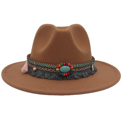 Ethnic Style Western Cowboy Hat Gem Accessories Tibetan Top Hat - Khaki - Men's Hats & Caps - Carvan Mart