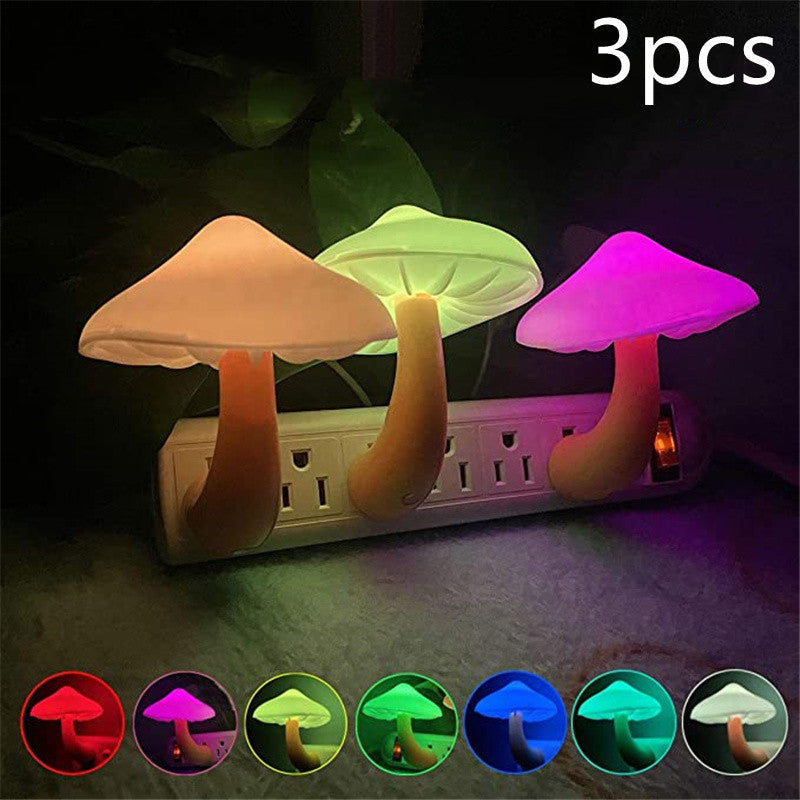 LED Night Light Mushroom Wall Socket Lamp EU US Plug Warm White Light-control Sensor Bedroom Light Home Decoration - Mushroom US Colorful 3pcs - Led Lighting - Carvan Mart