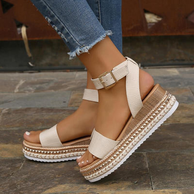 Summer Sandals Buckle Strap Hemp Wedges Platform Peep Toe Shoes Women - Carvan Mart