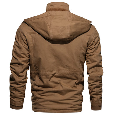 Men Winter Fleece Jacket Warm Hooded Coat Thermal Thick Outerwear Military Jacket - Carvan Mart