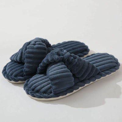 Corduroy Non-slip Cross Slippers - Dark Blue - Women's Slippers - Carvan Mart