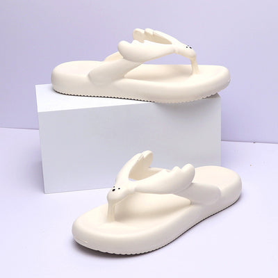 Elk Design Flip Flop Slippers - Cute and Soft Beach Shoes for Adults in Candy Colors - White - Women's Slippers - Carvan Mart
