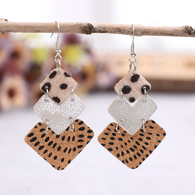 Vintage Leopard Print Stitching Leather Earrings - Carvan Mart