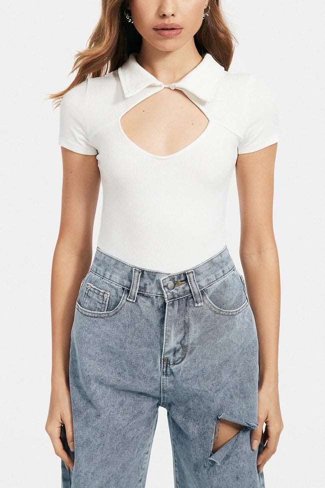Retro Lava Hollow Hot Girl Exposed Waist Sexy, Short -sleeved T -shirt Connecting - Carvan Mart