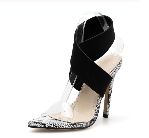 Stylish Snakeskin Pointed Toe Stiletto Heels with Cross Strap Design - - High Heels - Carvan Mart