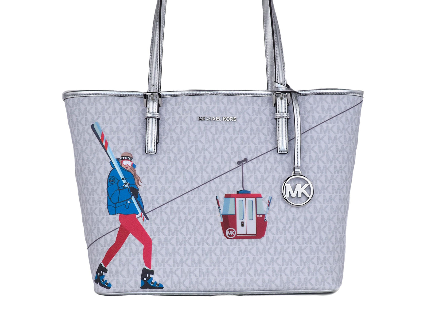 Michael Kors Jet Set Girls Print Medium Signature PVC Carryall Shoulder Tote Handbag (Bright White Multi) - - - Michael Kors