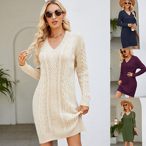 Women's Long Twisted Basic Knitted Dress - Carvan Mart