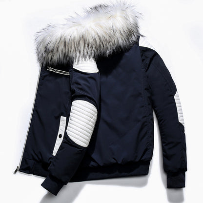 Stylish Winter Coats Large Fur Collar Men's Hooded Bomber Cotton Jacket - Carvan Mart Ltd