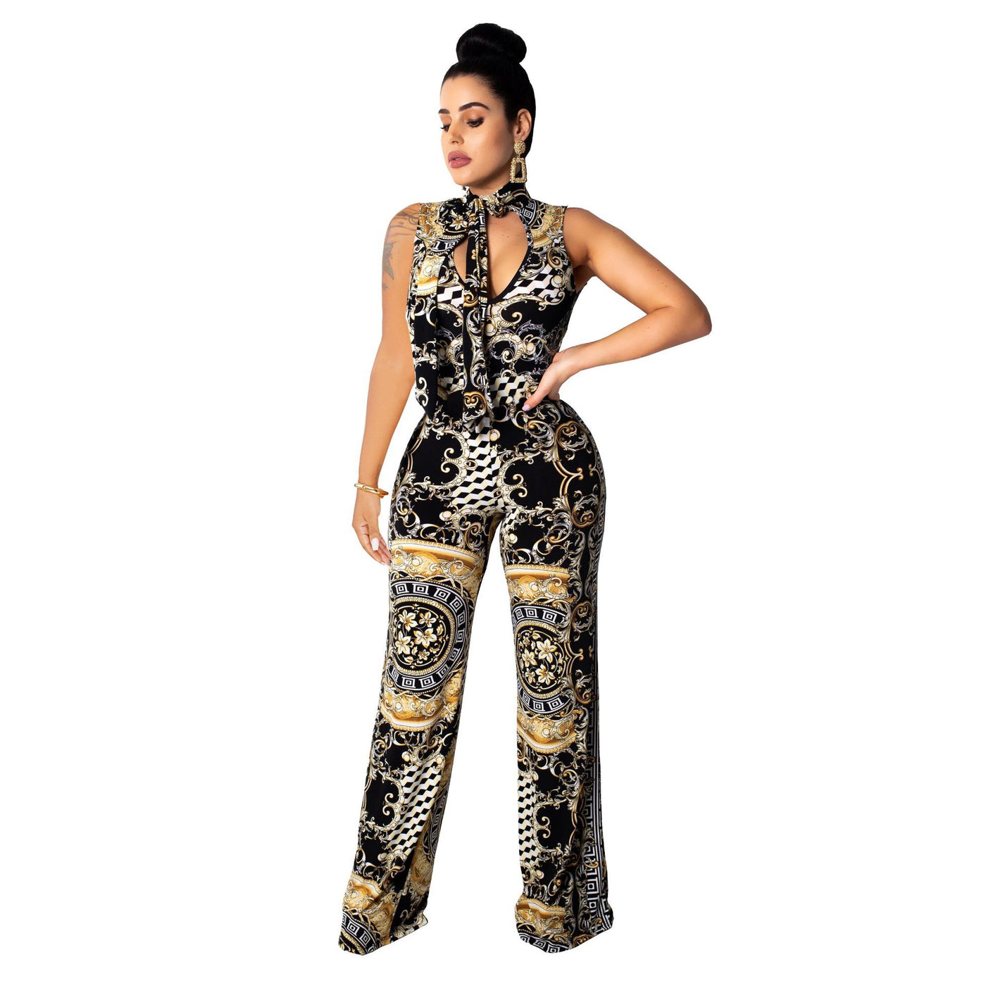 Strapless Floral Print Romper Boho Belted Wide-Leg Jumpsuit - Carvan Mart