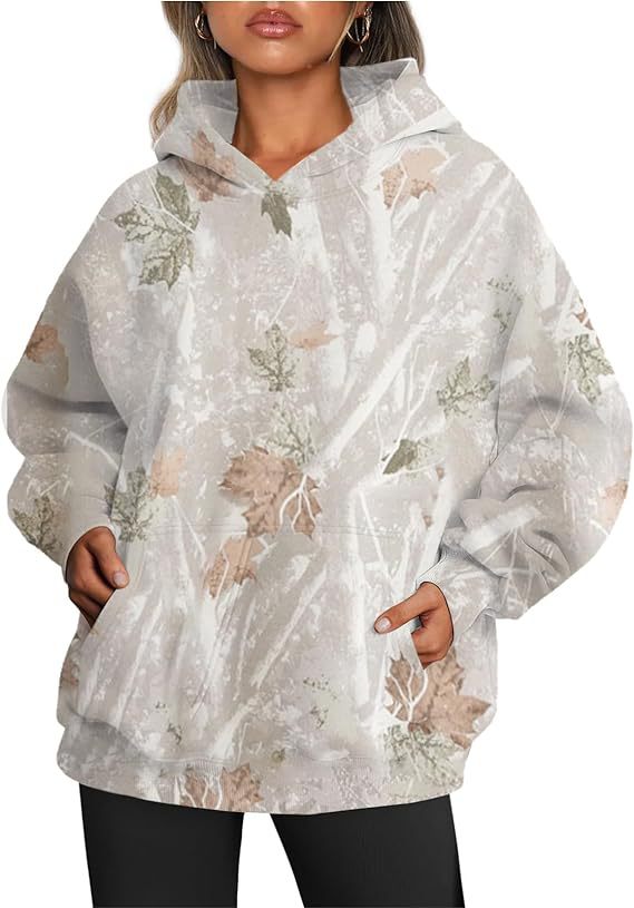 Camouflage Hoodie Maple Leaf Print Oversized Sports Women's Hoodie - Carvan Mart