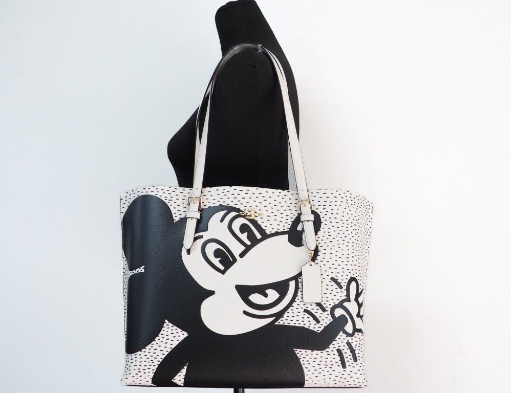 COACH (C6978) Mickey Mouse X Keith Haring Mollie Large Leather Shoulder Tote Bag - - - COACH