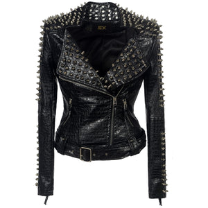 Stylish Women's Short PU Leather Motorcycle Jacket - Black - Leather & Suede - Carvan Mart