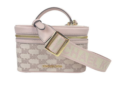 Michael Kors Jet Set Medium Powder Blush Jacquard Canvas Zip Trunk Crossbody Bag - - - Michael Kors