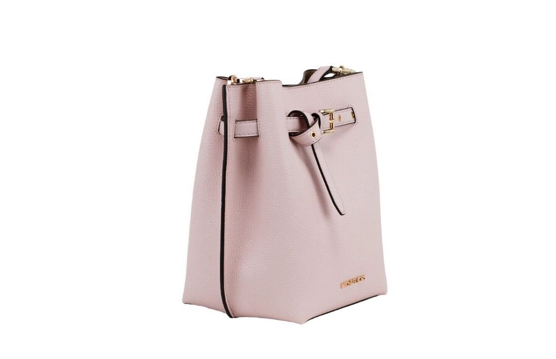 Michael Kors Emilia Small Powder Blush Pebble Leather Bucket Messenger Handbag - - - Michael Kors