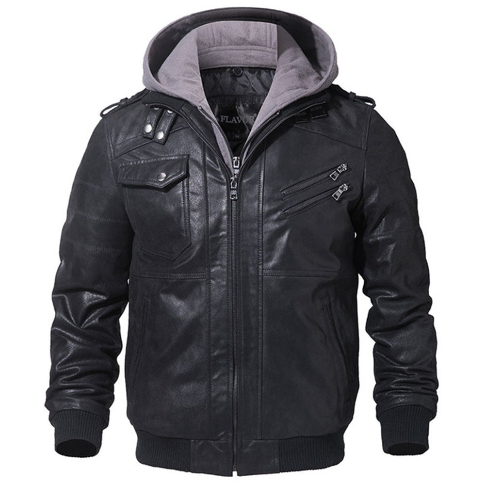 Winter Fashion Motorcycle Leather Jacket Men Slim Fit Oblique Zipper PU Streetwear - Carvan Mart