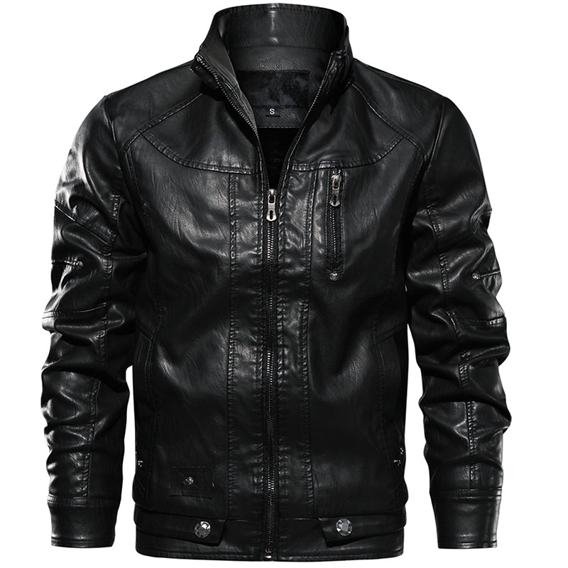 Men PU Leather Jacket Thick Motorcycle Leather Jacket Fashion Vintage Fit Coat - Carvan Mart