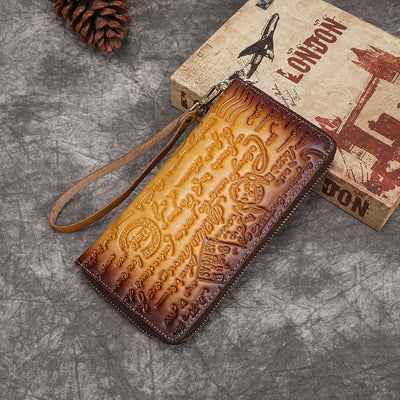 First Layer Cowhide Embossed Vintage Clutch Women's Wallet - Retro Yellow - Women's Wallet - Carvan Mart