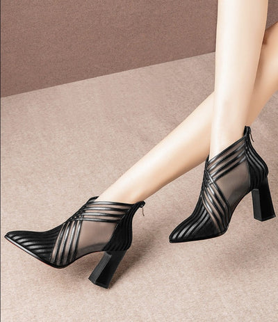 Black High Heel Boots Mesh Hollow And Breathable - Carvan Mart