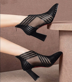 Black High Heel Boots Mesh Hollow And Breathable - - High Heels - Carvan Mart