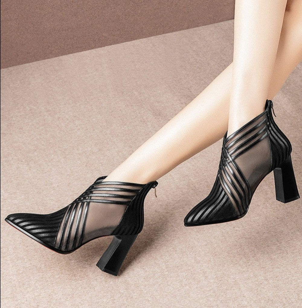 Black High Heel Boots Mesh Hollow And Breathable - Carvan Mart