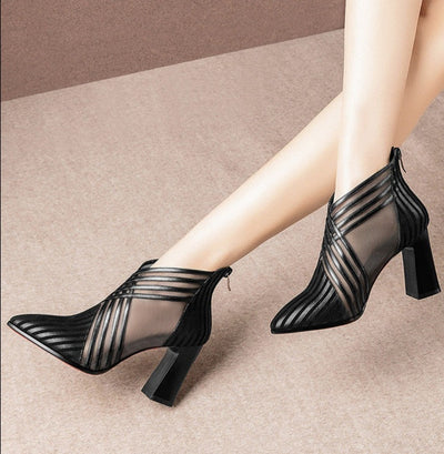 Black High Heel Boots Mesh Hollow And Breathable - - High Heels - Carvan Mart