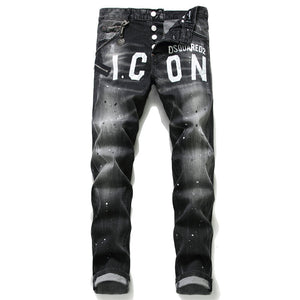 Black Ash Paint Broken Hole Maple Jeans Male - blackgrey - Men's Jeans - Carvan Mart