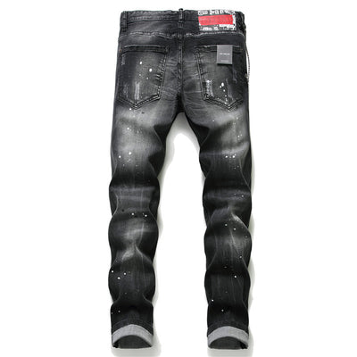 Black Ash Paint Broken Hole Maple Jeans Male - - Men's Jeans - Carvan Mart