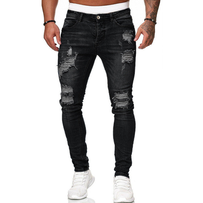 Hole-Worn White Cowboy Doing Old Pantsmen With Small Feet - Black - Men's Jeans - Carvan Mart