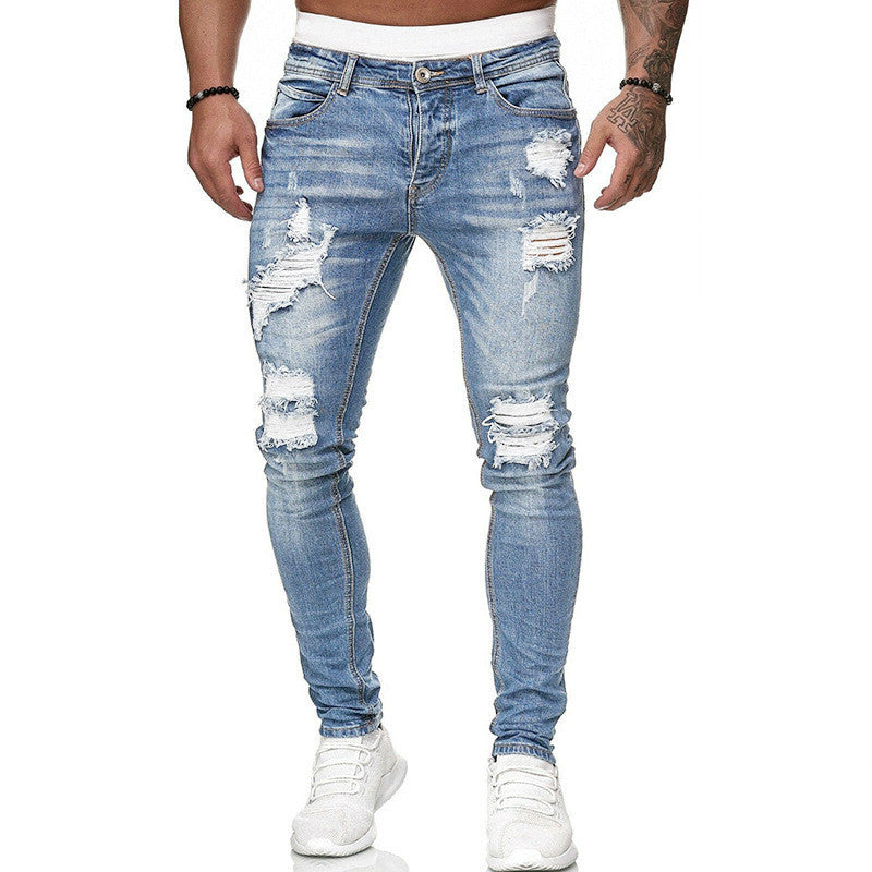 Hole-Worn White Cowboy Doing Old Pantsmen With Small Feet - Light Blue - Men's Jeans - Carvan Mart