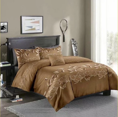 Three-piece Simple Plain Black Printing Bedding Set - Coffee - Bedding Sets - Carvan Mart