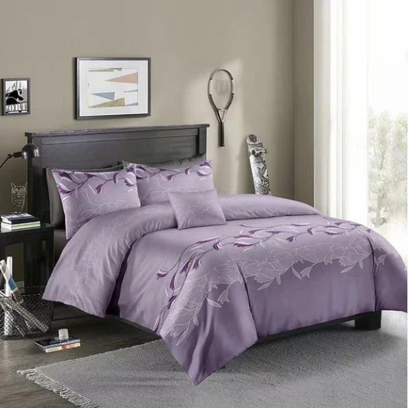 Three-piece Simple Plain Black Printing Bedding Set - Purple - Bedding Sets - Carvan Mart