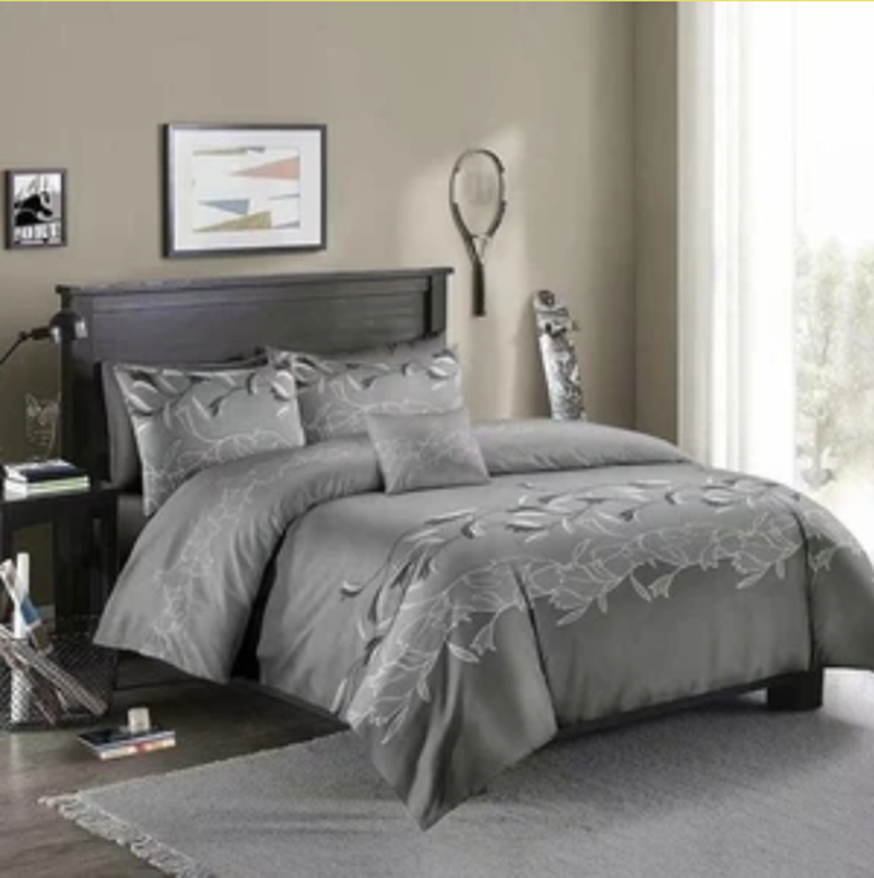 Three-piece Simple Plain Black Printing Bedding Set - Grey - Bedding Sets - Carvan Mart