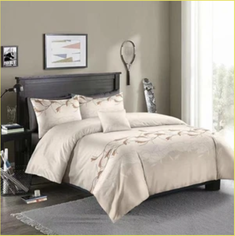 Three-piece Simple Plain Black Printing Bedding Set - White - Bedding Sets - Carvan Mart