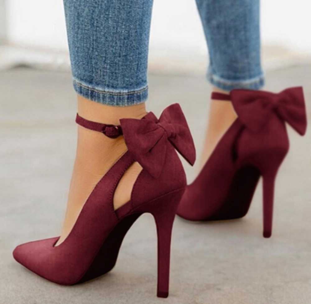 Women Bow Tie Stiletto Ankle Strap High Heels Wedding Dress Pumps Shoes - Red - High Heels - Carvan Mart