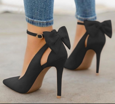 Women Bow Tie Stiletto Ankle Strap High Heels Wedding Dress Pumps Shoes - Black - High Heels - Carvan Mart