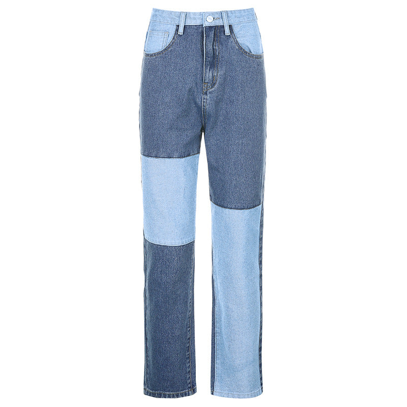 Contrasting Stitching High-rise Straight-leg Jeans Women - Carvan Mart