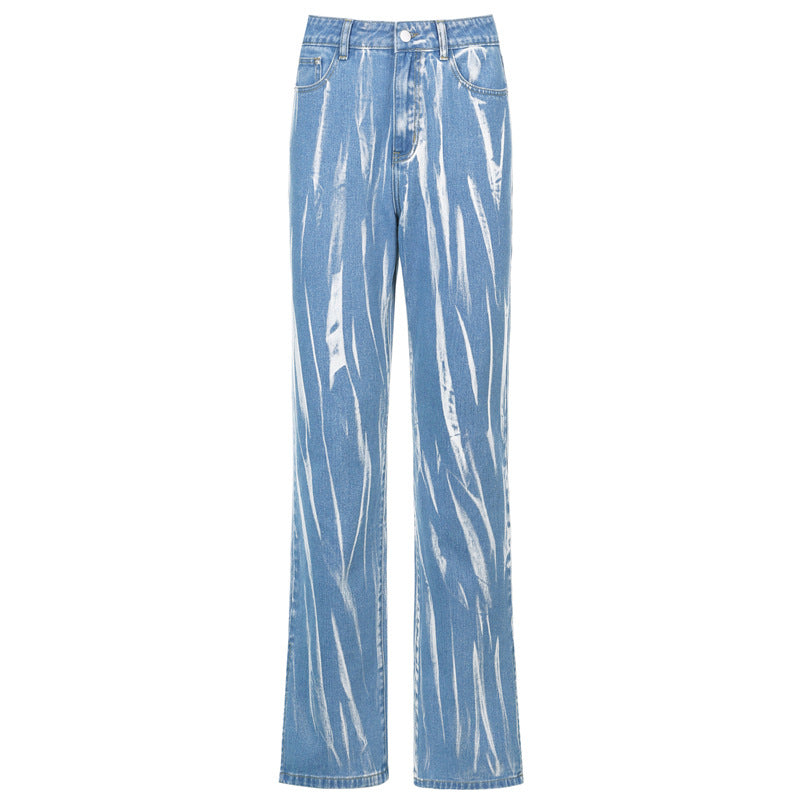 Women Baggy Jeans High Waist Trousers Graffiti Print Casual Female Pants - Carvan Mart